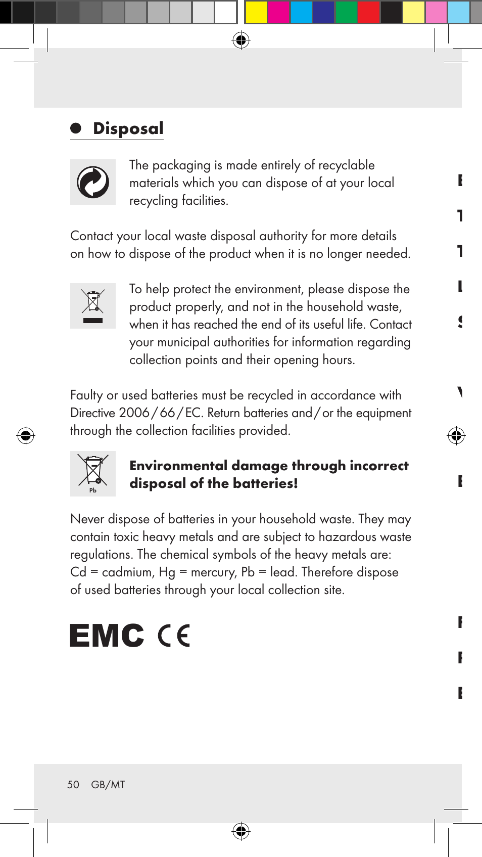 Disposal, Bestimmungsgemäßer gebrauch, Teilebeschreibung | Technische daten, Lieferumfang, Sicherheitshinweise, Vor der bedienung, Bedienung, Fehler beheben, Reinigung, pflege, aufbewahrung | Silvercrest Z31183 User Manual | Page 50 / 63