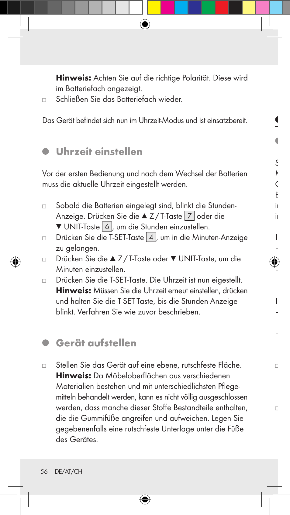 Uhrzeit einstellen, Gerät aufstellen, Bedienung gewichtseinheit einstellen und wiegen | Silvercrest Z31183 User Manual | Page 56 / 63