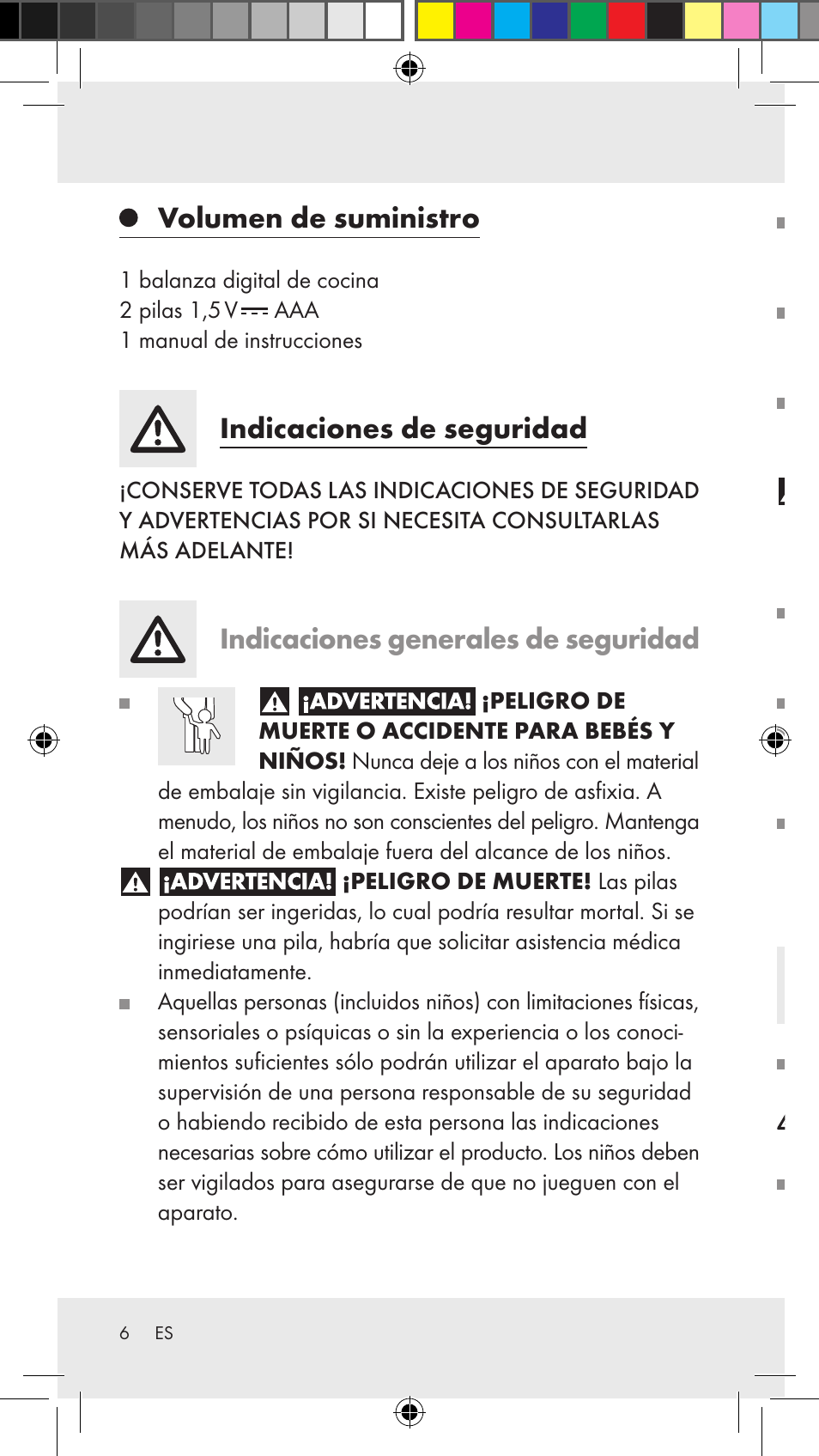 Indicaciones de seguridad sobre las pilas, Volumen de suministro, Indicaciones de seguridad | Indicaciones generales de seguridad | Silvercrest Z31183 User Manual | Page 6 / 63