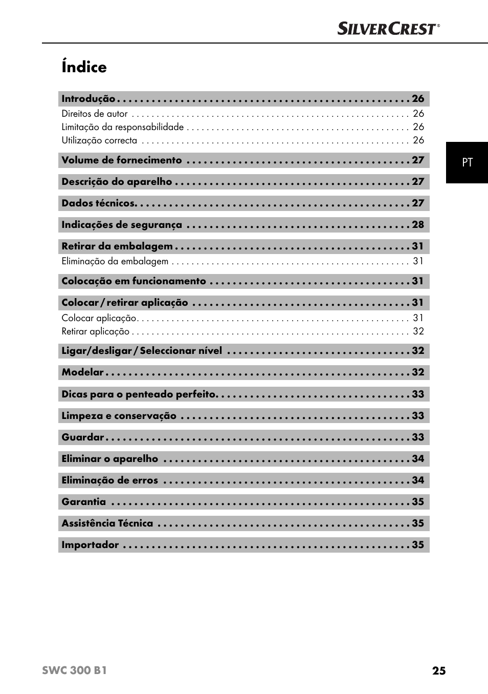 Índice | Silvercrest SWC 300 B1 User Manual | Page 28 / 64