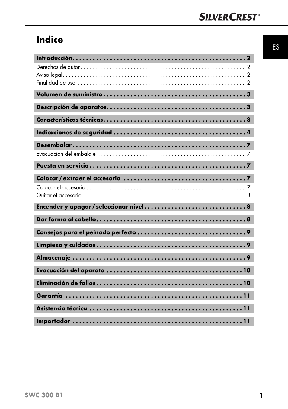 Indice | Silvercrest SWC 300 B1 User Manual | Page 4 / 64