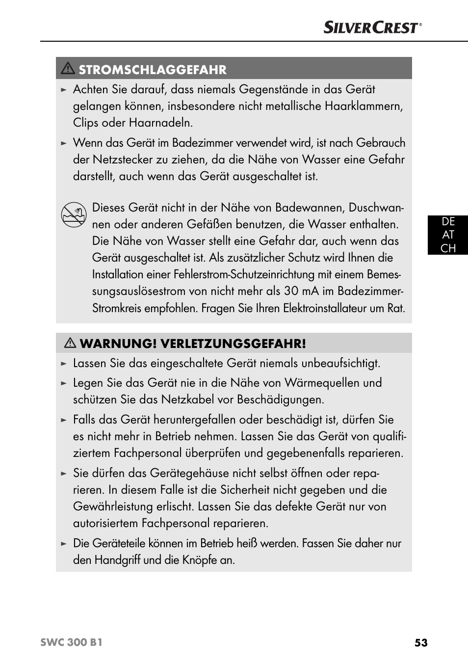 Stromschlaggefahr | Silvercrest SWC 300 B1 User Manual | Page 56 / 64