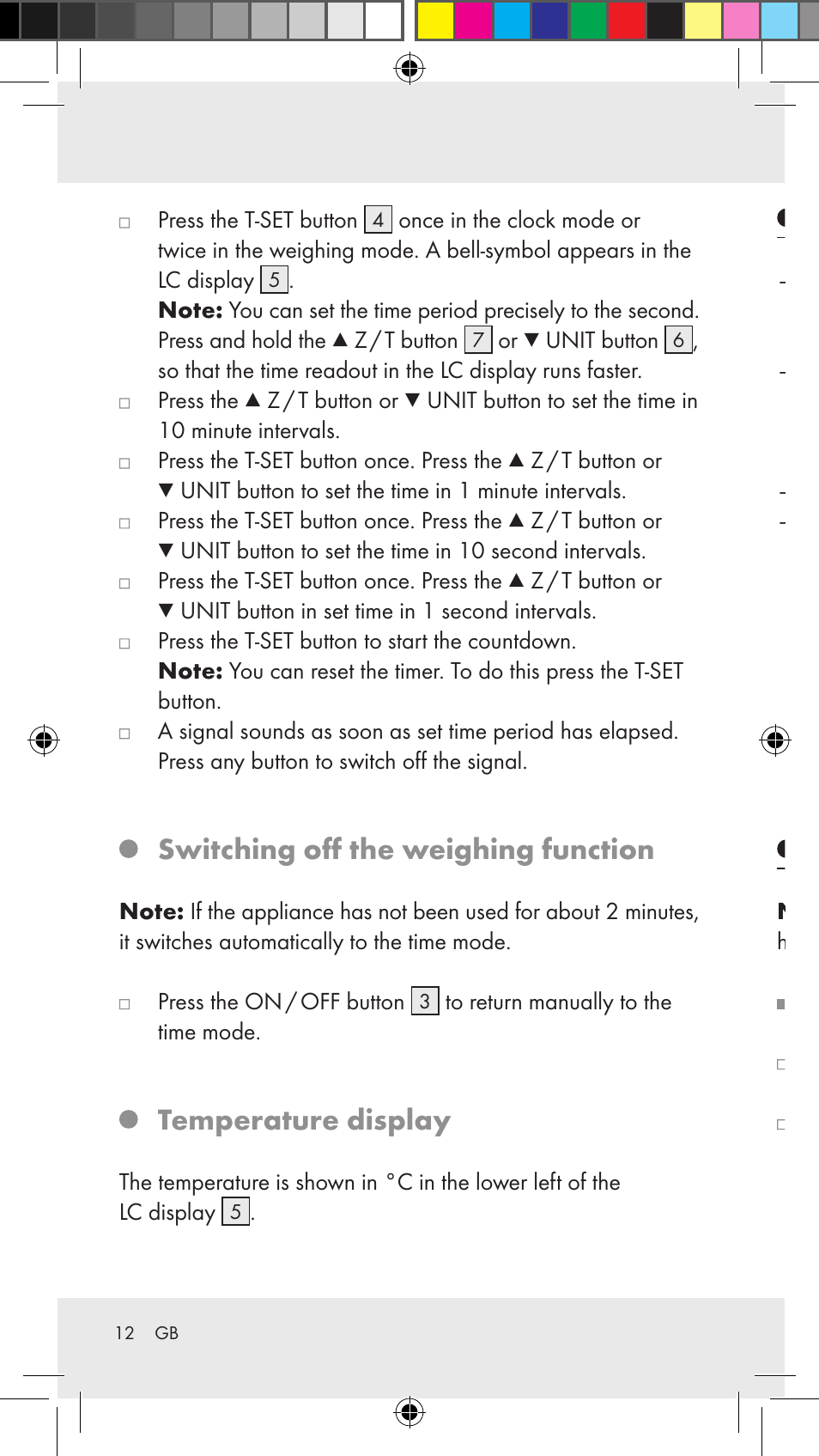 Troubleshooting, Cleaning, care and storage, Switching off the weighing function | Temperature display | Silvercrest Z31183 User Manual | Page 12 / 86