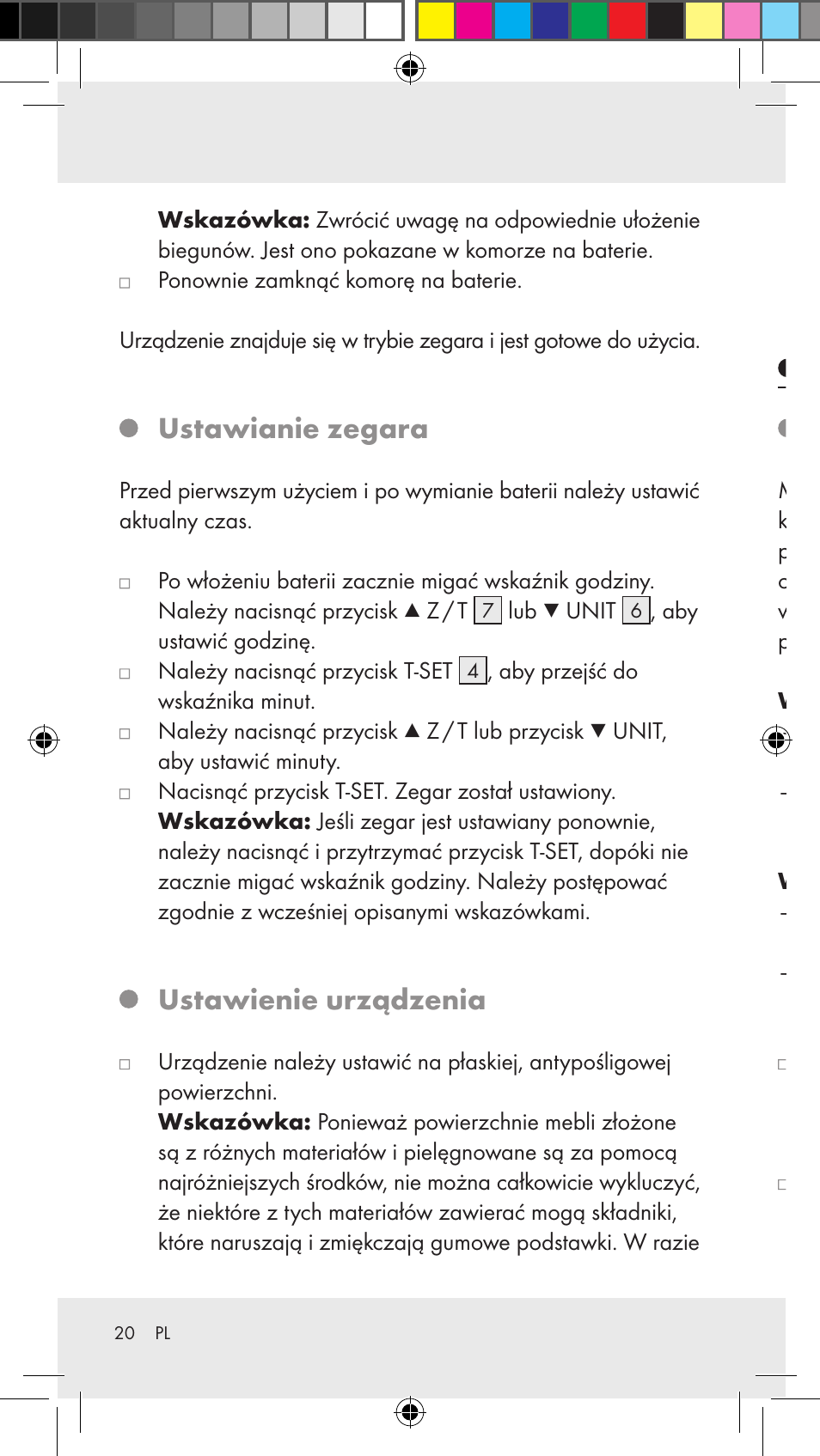 Ustawianie zegara, Ustawienie urządzenia, Obsługa ustawienie jednostki wagi i ważenie | Silvercrest Z31183 User Manual | Page 20 / 86
