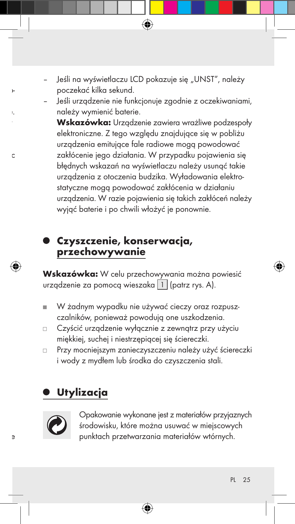 Wyłączanie funkcji ważenia, Wskaźnik temperatury, Usuwanie błędów | Czyszczenie, konserwacja, przechowywanie, Utylizacja | Silvercrest Z31183 User Manual | Page 25 / 86