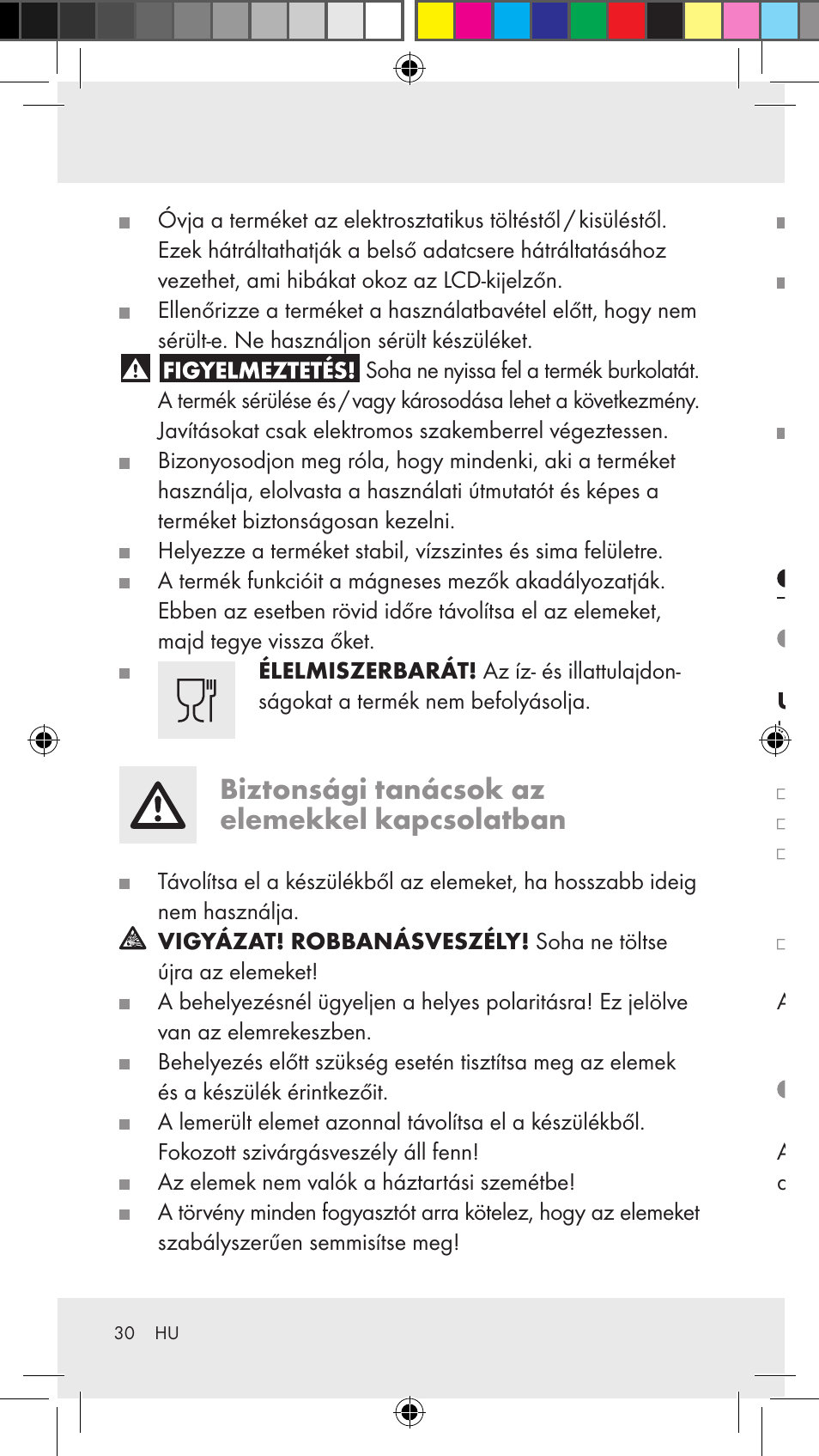 Biztonsági tanácsok az elemekkel kapcsolatban, A használat előtt az elemek behelyezése / cseréje, Az idő beállítása | Silvercrest Z31183 User Manual | Page 30 / 86