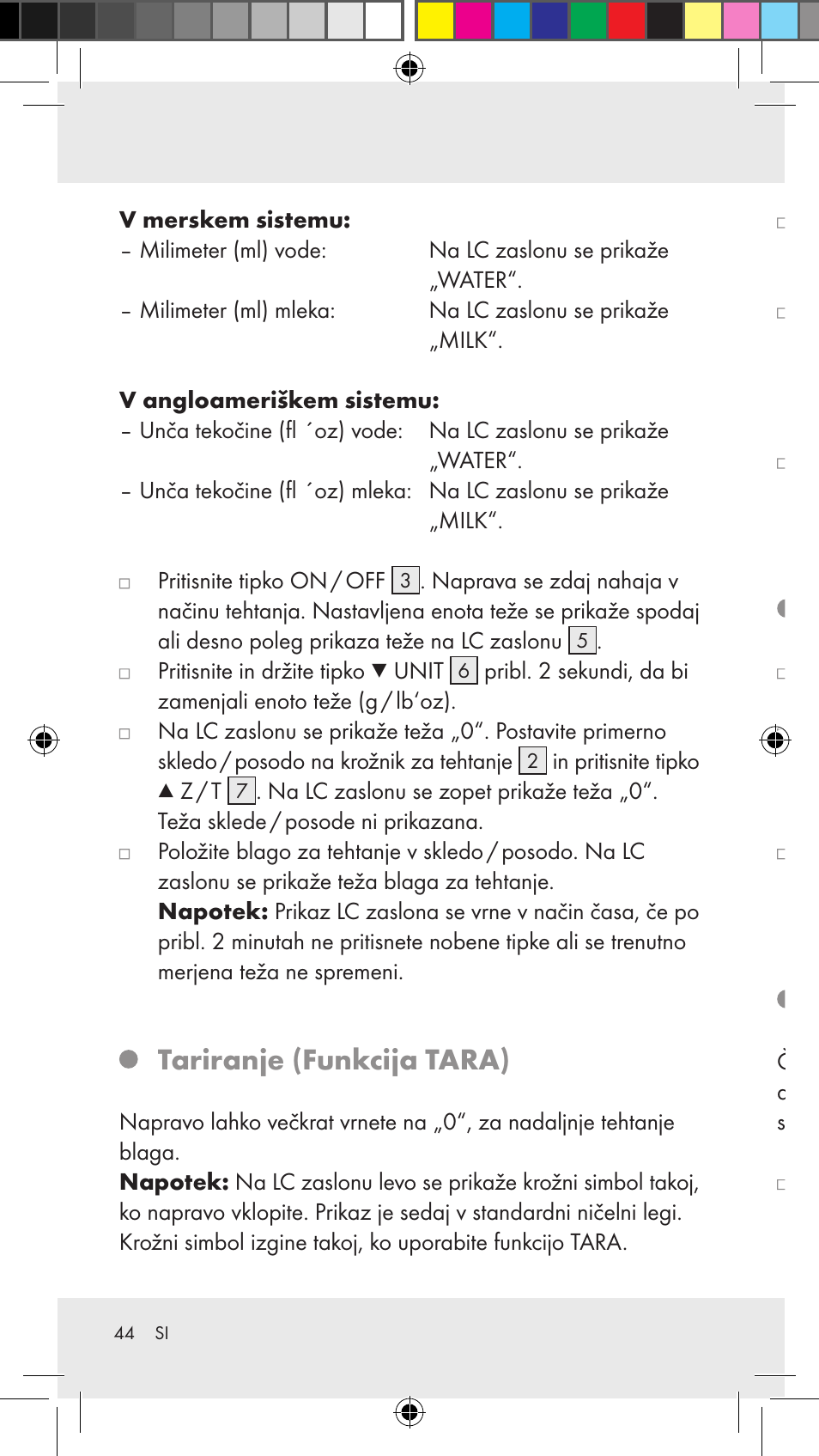 Tariranje (funkcija tara), Odstranitev blaga za tehtanje, Nastavitev časovnika | Silvercrest Z31183 User Manual | Page 44 / 86