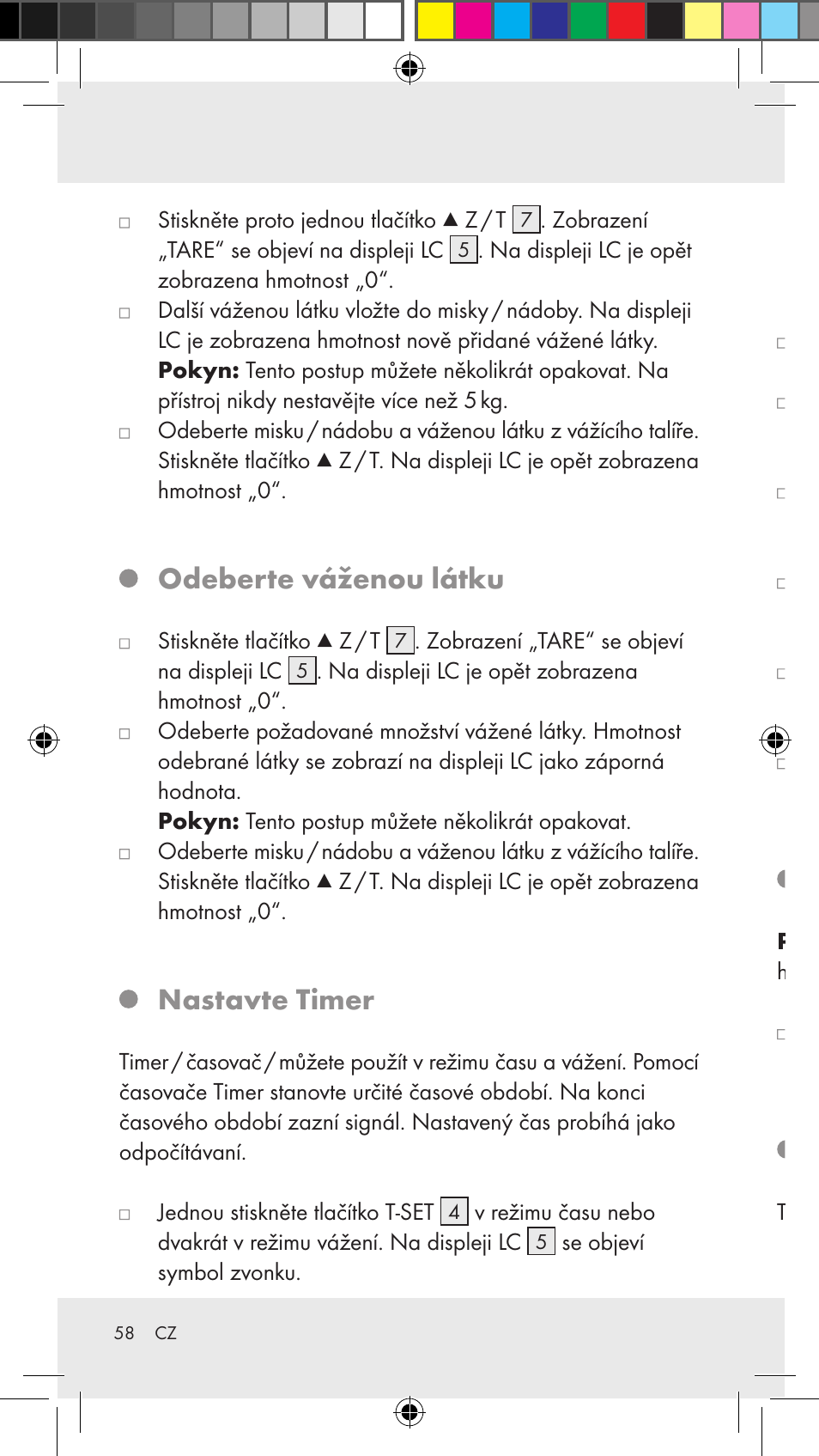 Odeberte váženou látku, Nastavte timer, Vystavení funkce vážení | Zobrazení teploty | Silvercrest Z31183 User Manual | Page 58 / 86