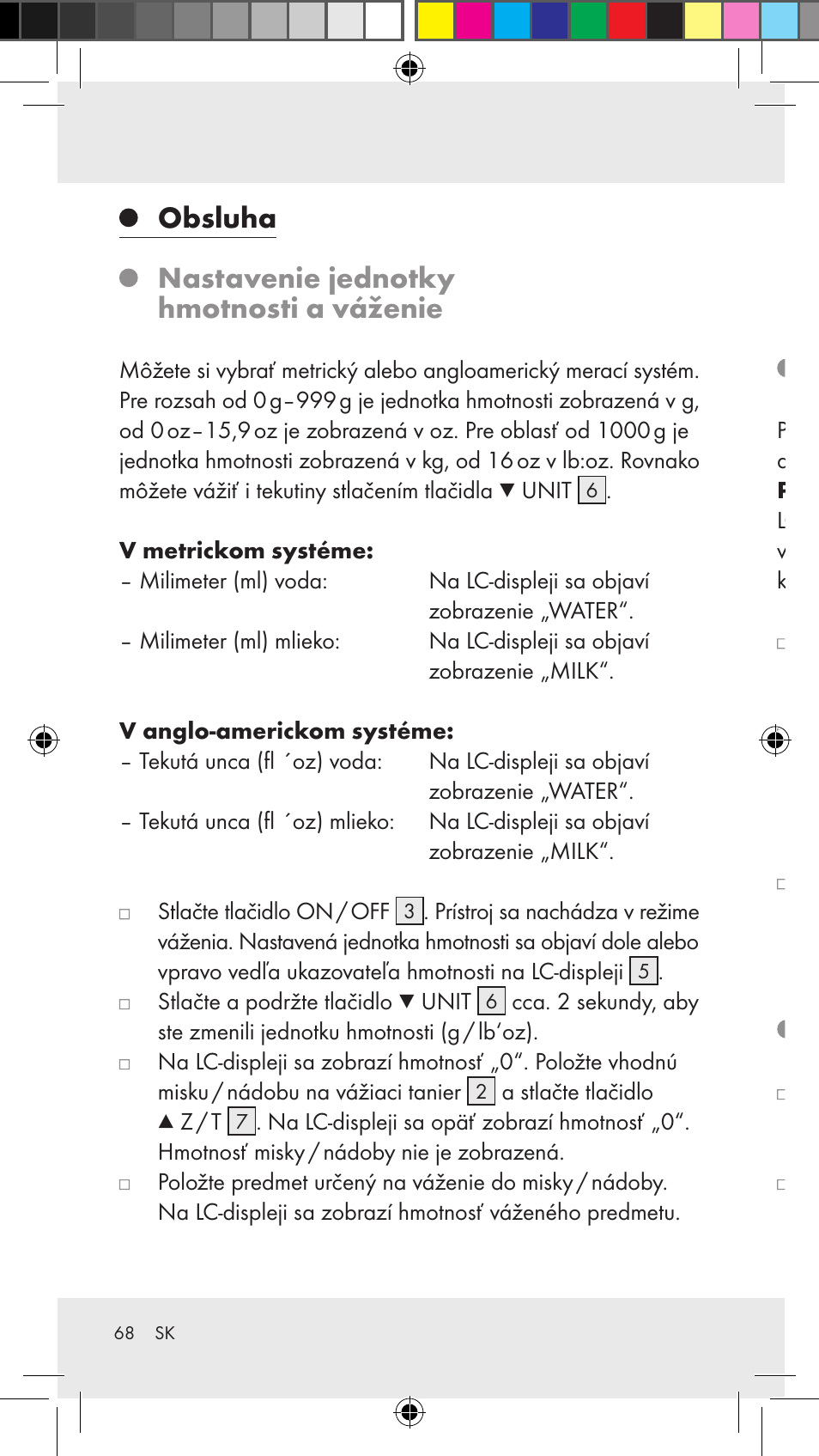 Obsluha nastavenie jednotky hmotnosti a váženie, Privažovanie (funkcia tara), Odobratie váženého predmetu | Silvercrest Z31183 User Manual | Page 68 / 86