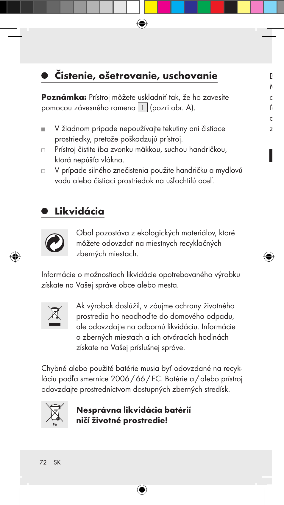 Čistenie, ošetrovanie, uschovanie, Likvidácia | Silvercrest Z31183 User Manual | Page 72 / 86