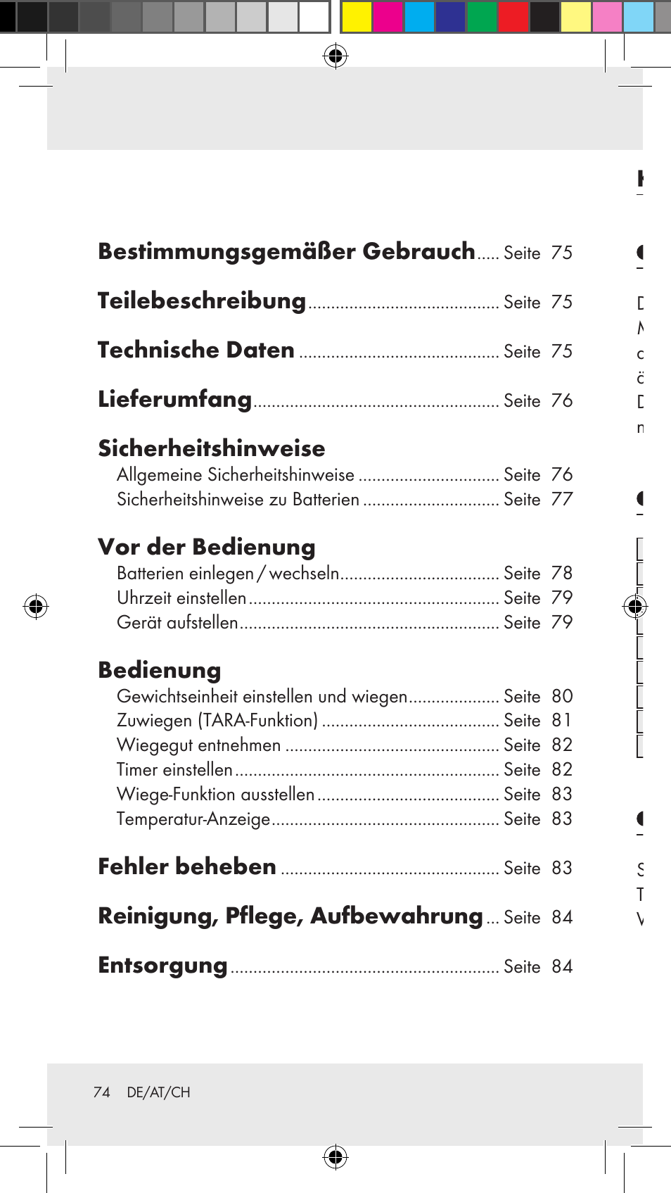 Bestimmungsgemäßer gebrauch, Teilebeschreibung, Technische daten | Lieferumfang, Sicherheitshinweise, Vor der bedienung, Bedienung, Fehler beheben, Reinigung, pflege, aufbewahrung, Entsorgung | Silvercrest Z31183 User Manual | Page 74 / 86