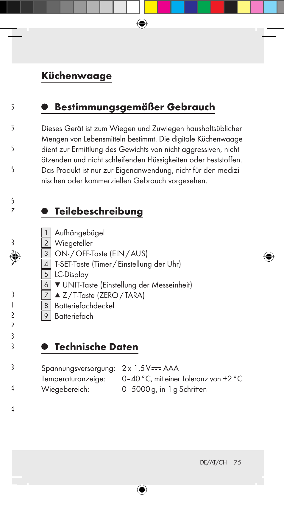 Bestimmungsgemäßer gebrauch, Teilebeschreibung, Technische daten | Lieferumfang, Sicherheitshinweise, Vor der bedienung, Bedienung, Fehler beheben, Reinigung, pflege, aufbewahrung, Entsorgung | Silvercrest Z31183 User Manual | Page 75 / 86
