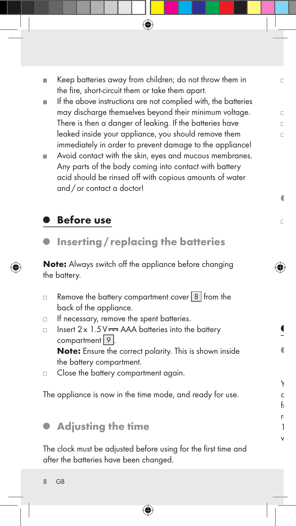 Setting up the appliance, Operation setting the units of weight and weighing, Before use inserting / replacing the batteries | Adjusting the time | Silvercrest Z31183 User Manual | Page 8 / 86