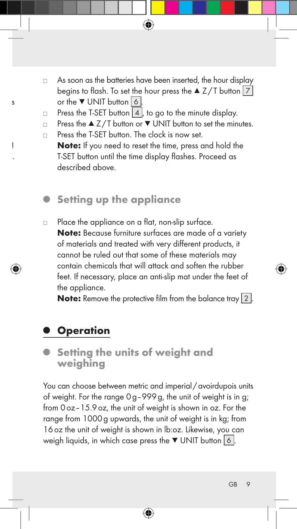 Setting up the appliance, Operation setting the units of weight and weighing, Before use inserting / replacing the batteries | Adjusting the time | Silvercrest Z31183 User Manual | Page 9 / 86