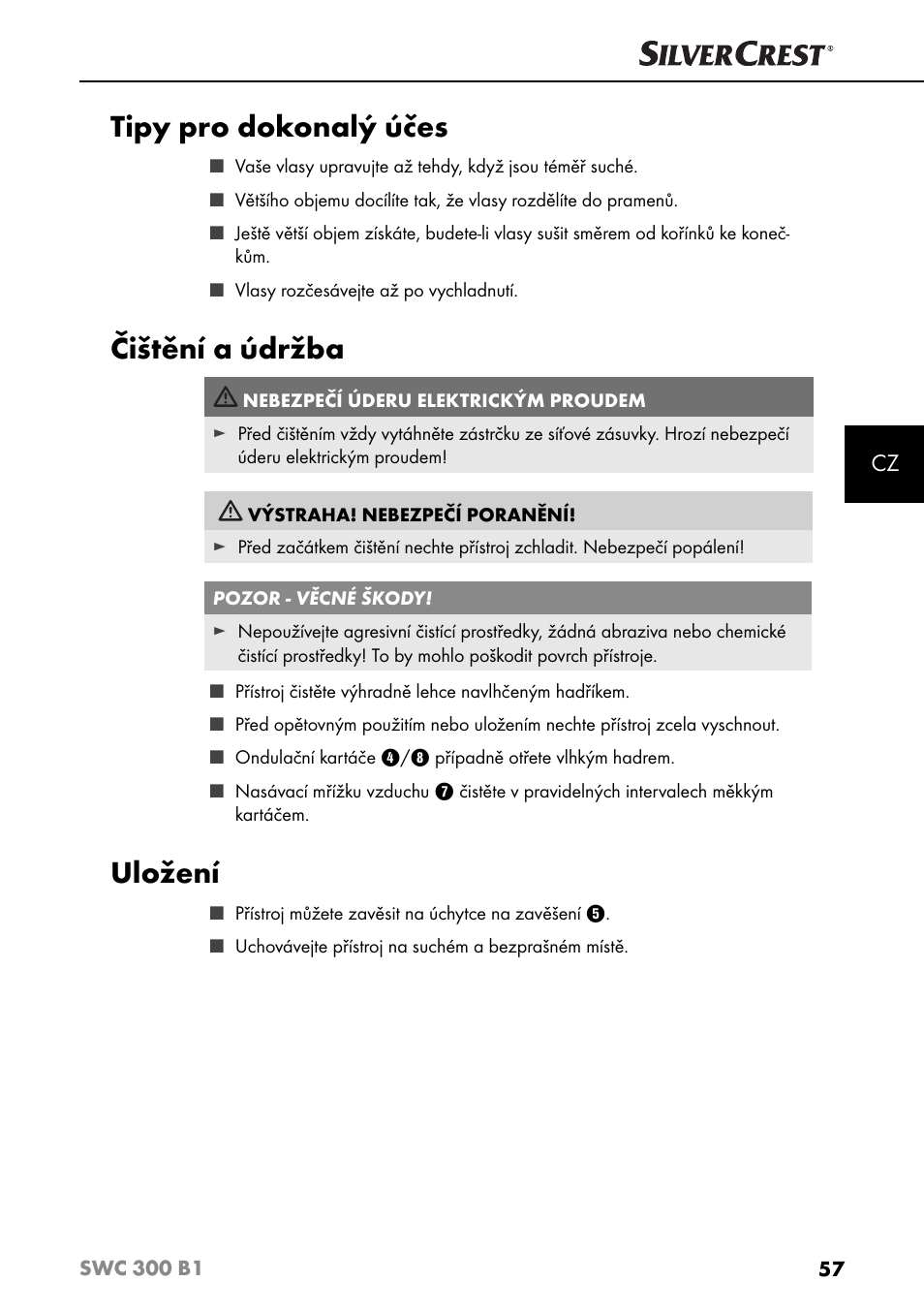 Tipy pro dokonalý účes, Čištění a údržba, Uložení | Silvercrest SWC 300 B1 User Manual | Page 60 / 88