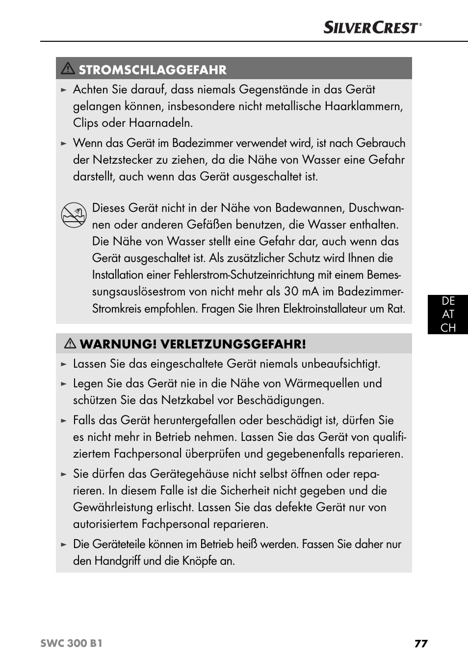 Stromschlaggefahr | Silvercrest SWC 300 B1 User Manual | Page 80 / 88