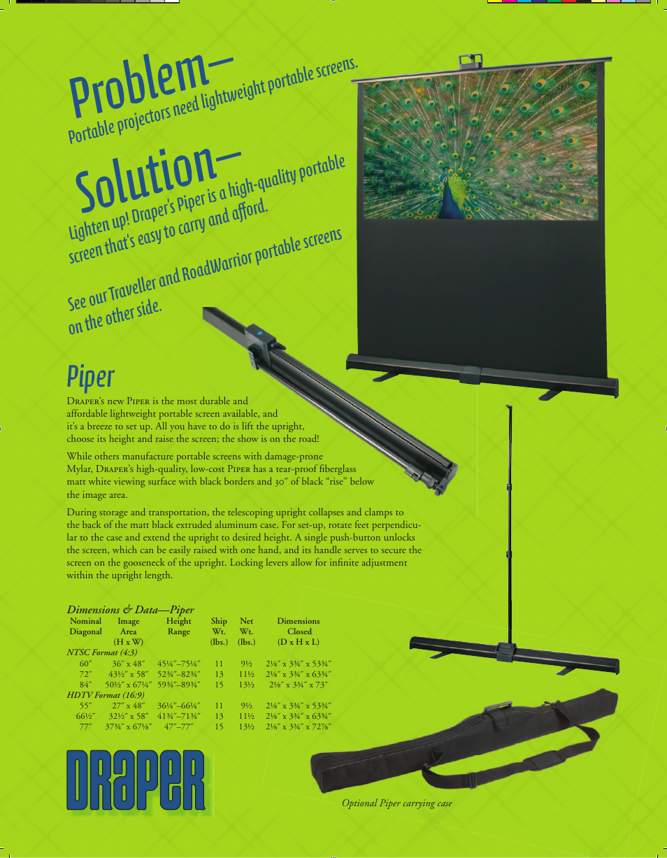 Draper Piper Portable Screen User Manual | 1 page