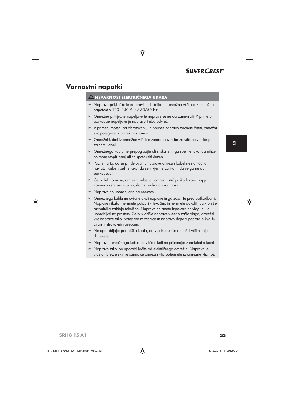 Varnostni napotki | Silvercrest SRHG 15 A1 User Manual | Page 35 / 72