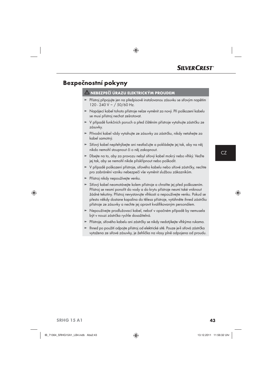 Bezpečnostní pokyny | Silvercrest SRHG 15 A1 User Manual | Page 45 / 72