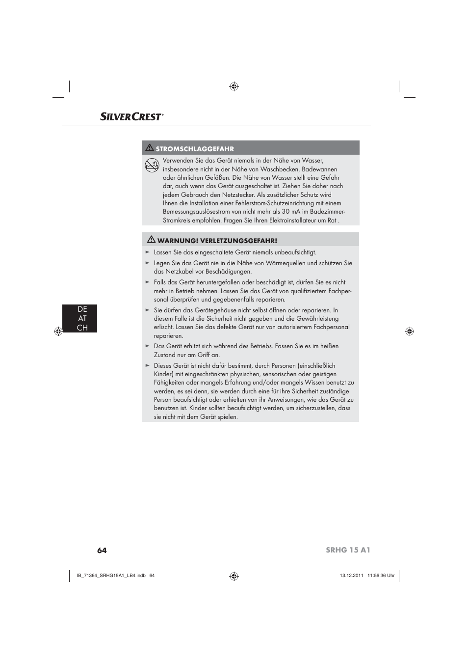 De at ch | Silvercrest SRHG 15 A1 User Manual | Page 66 / 72