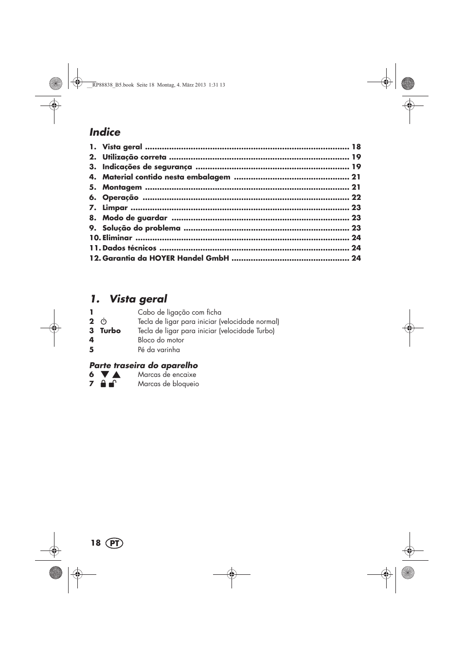 Indice, Vista geral | Silvercrest H-8666 User Manual | Page 20 / 46