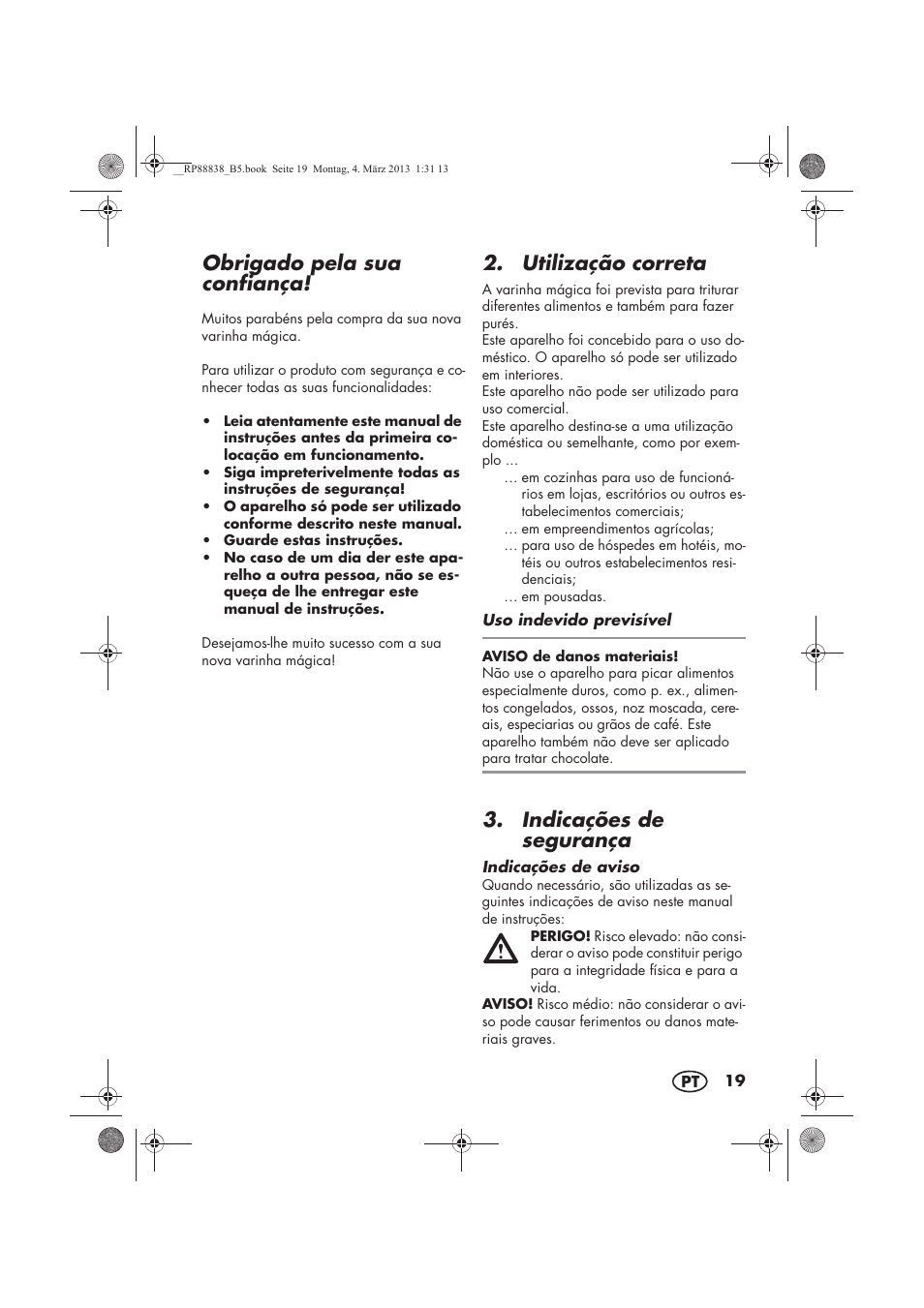 Obrigado pela sua confiança, Utilização correta, Indicações de segurança | Silvercrest H-8666 User Manual | Page 21 / 46