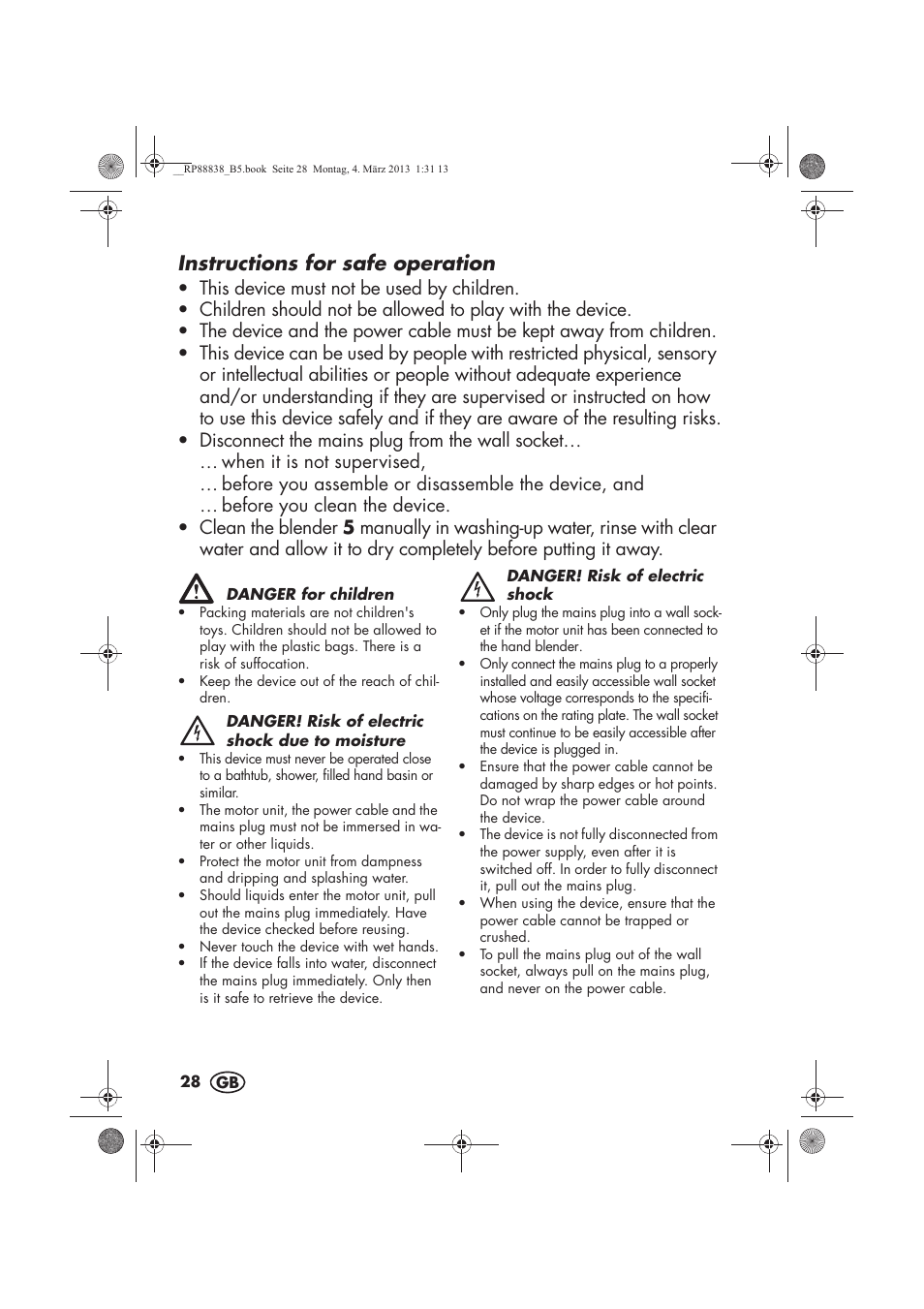 Instructions for safe operation | Silvercrest H-8666 User Manual | Page 30 / 46