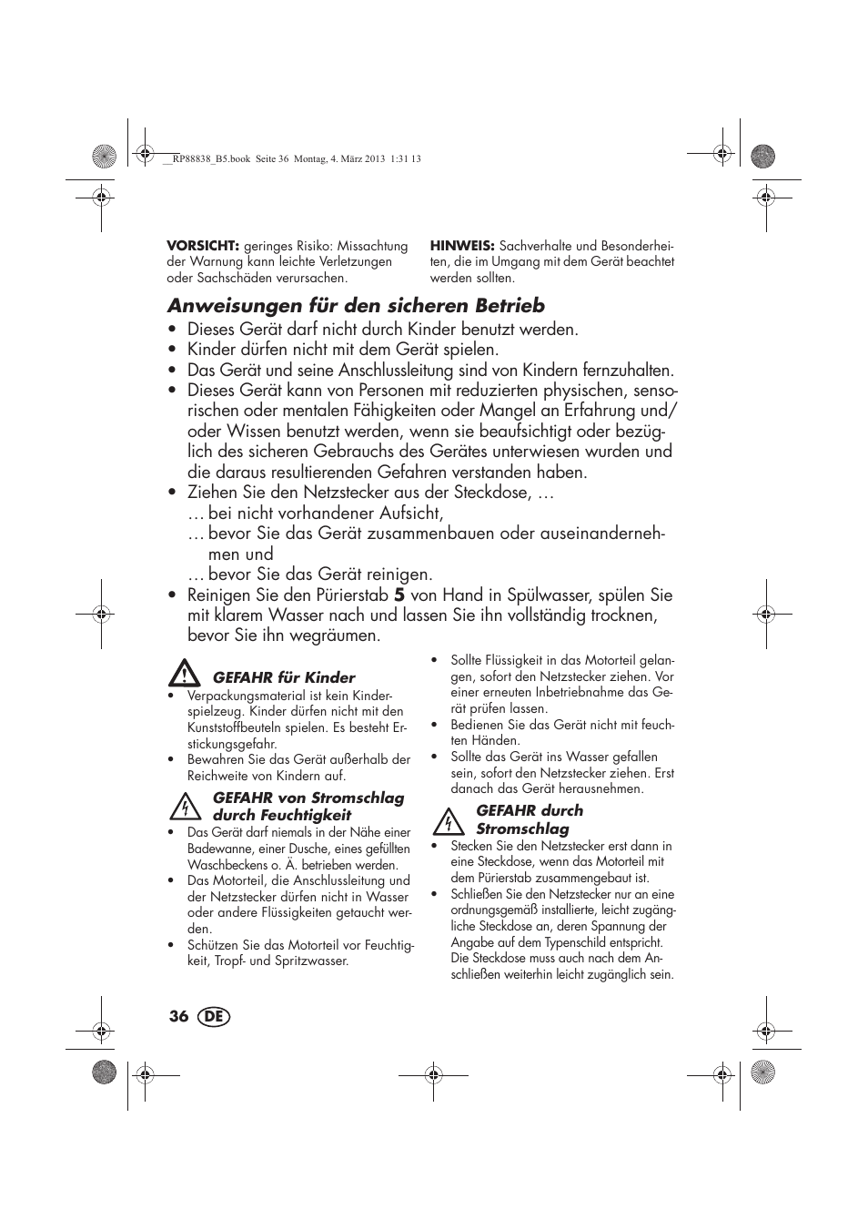 Anweisungen für den sicheren betrieb | Silvercrest H-8666 User Manual | Page 38 / 46