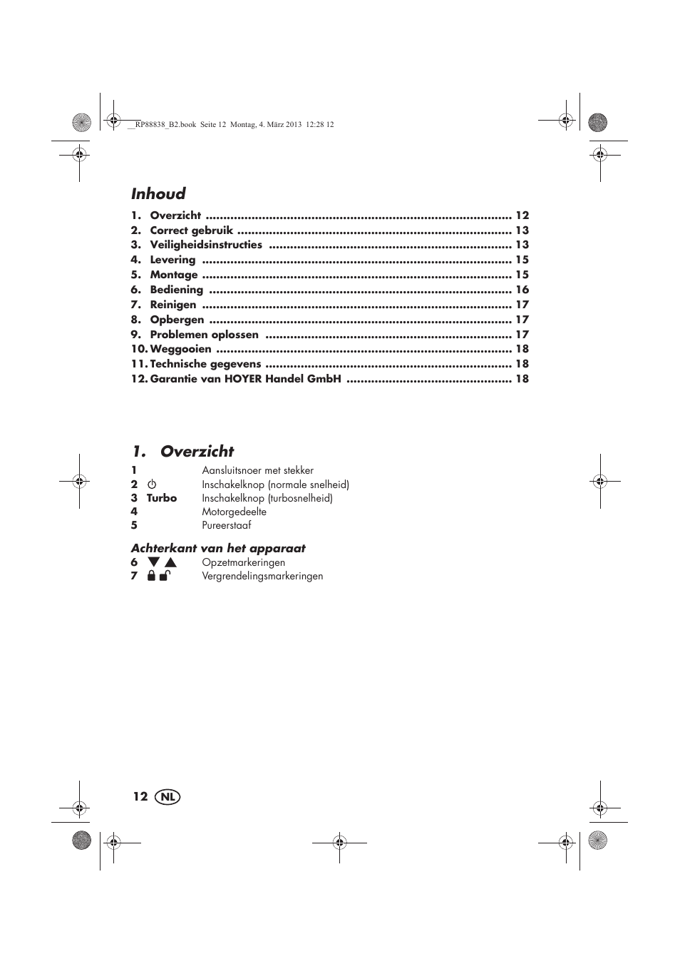 Inhoud, Overzicht | Silvercrest H-8666 User Manual | Page 14 / 38