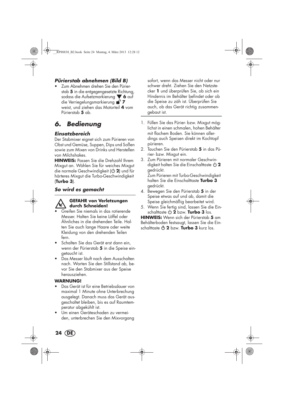 Bedienung | Silvercrest H-8666 User Manual | Page 26 / 38