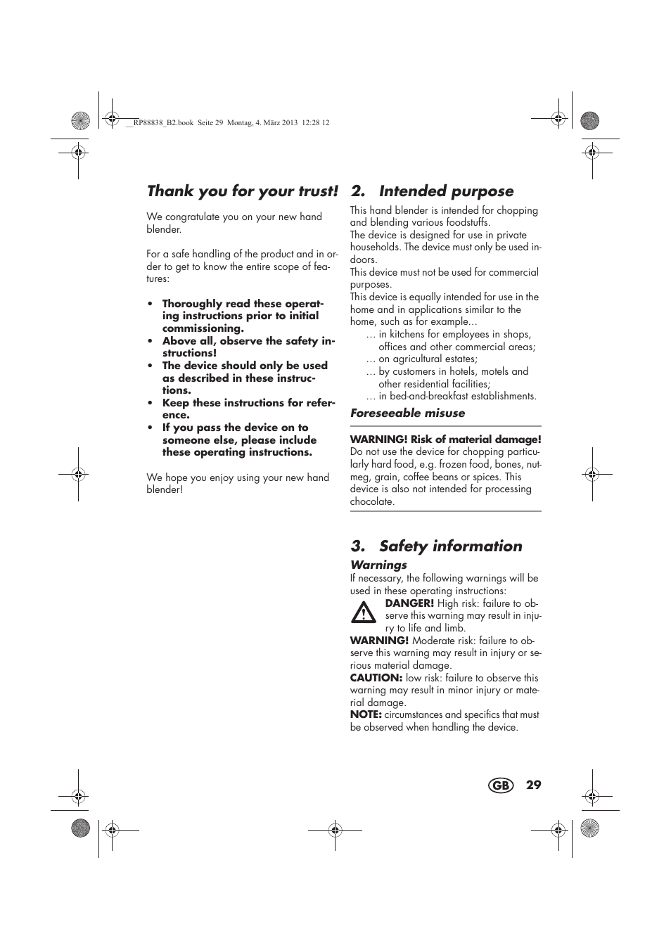 Intended purpose, Safety information | Silvercrest H-8666 User Manual | Page 31 / 38