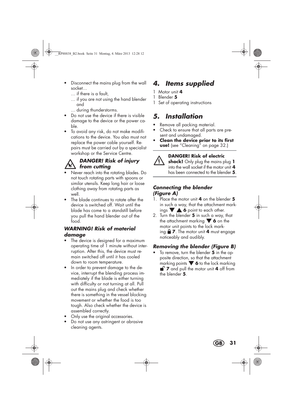 Items supplied, Installation | Silvercrest H-8666 User Manual | Page 33 / 38