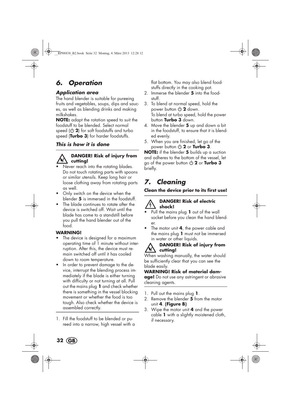 Operation, Cleaning | Silvercrest H-8666 User Manual | Page 34 / 38