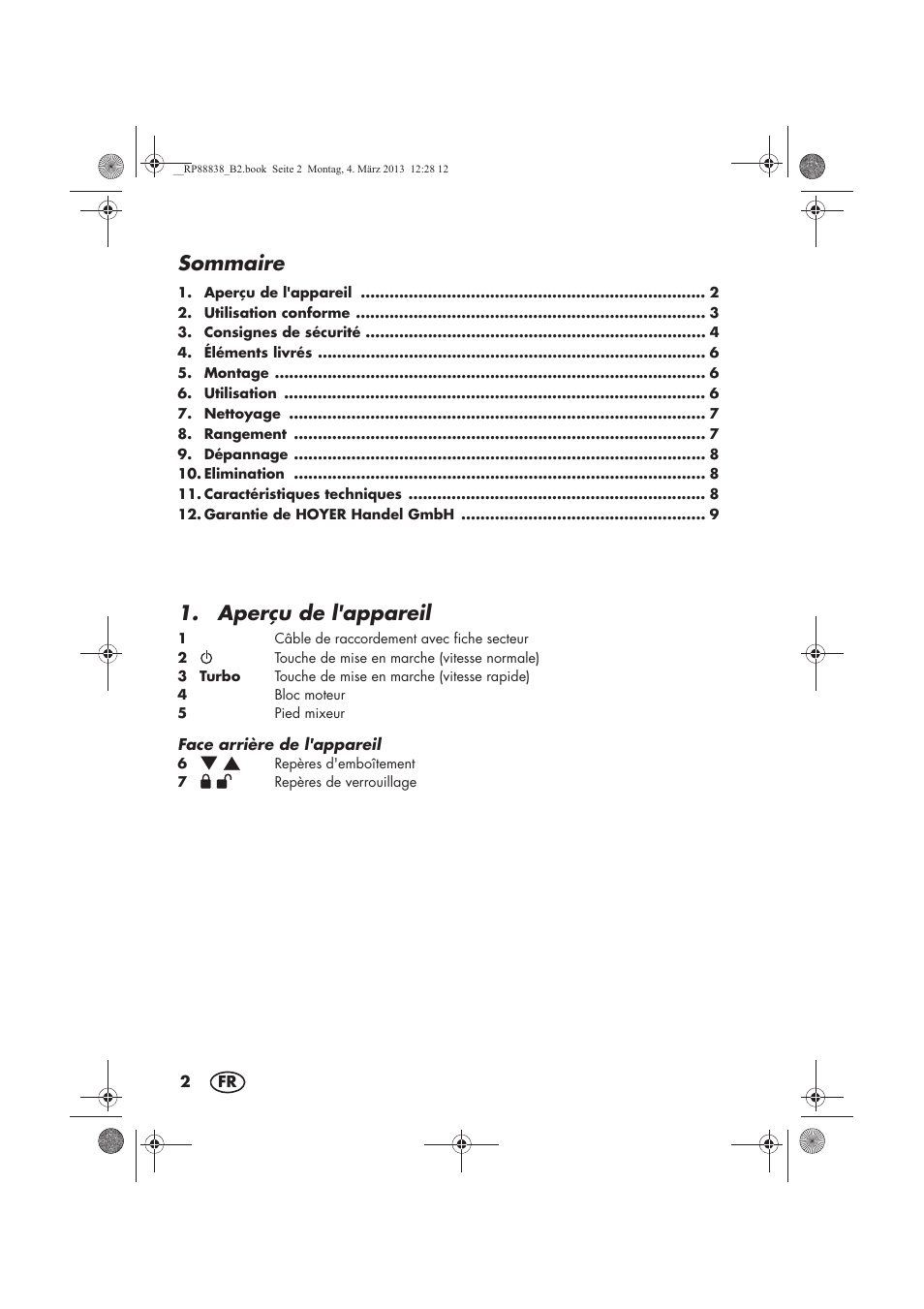Sommaire, Aperçu de l'appareil | Silvercrest H-8666 User Manual | Page 4 / 38
