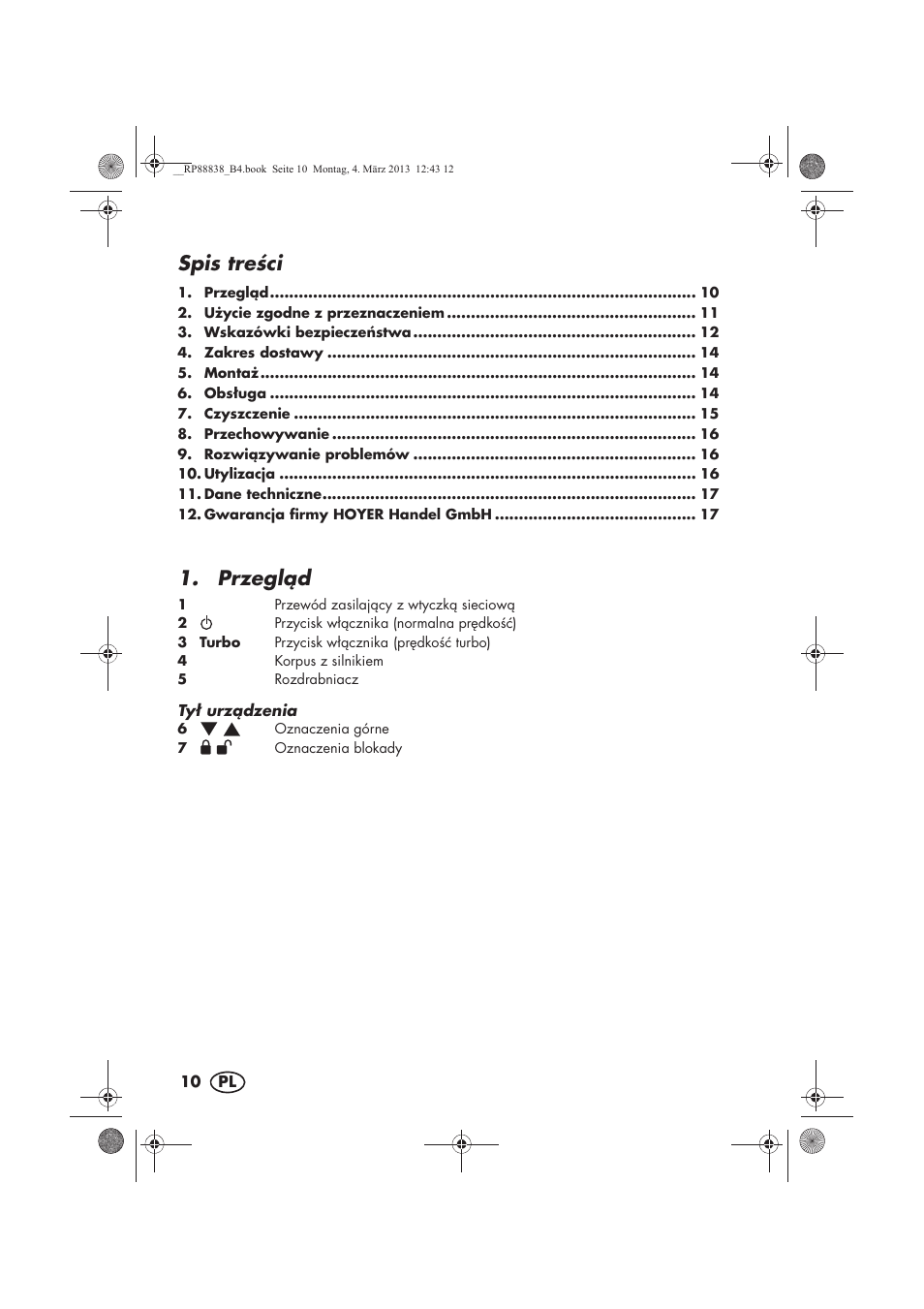 Spis treci, Przegld | Silvercrest H-8666 User Manual | Page 12 / 66