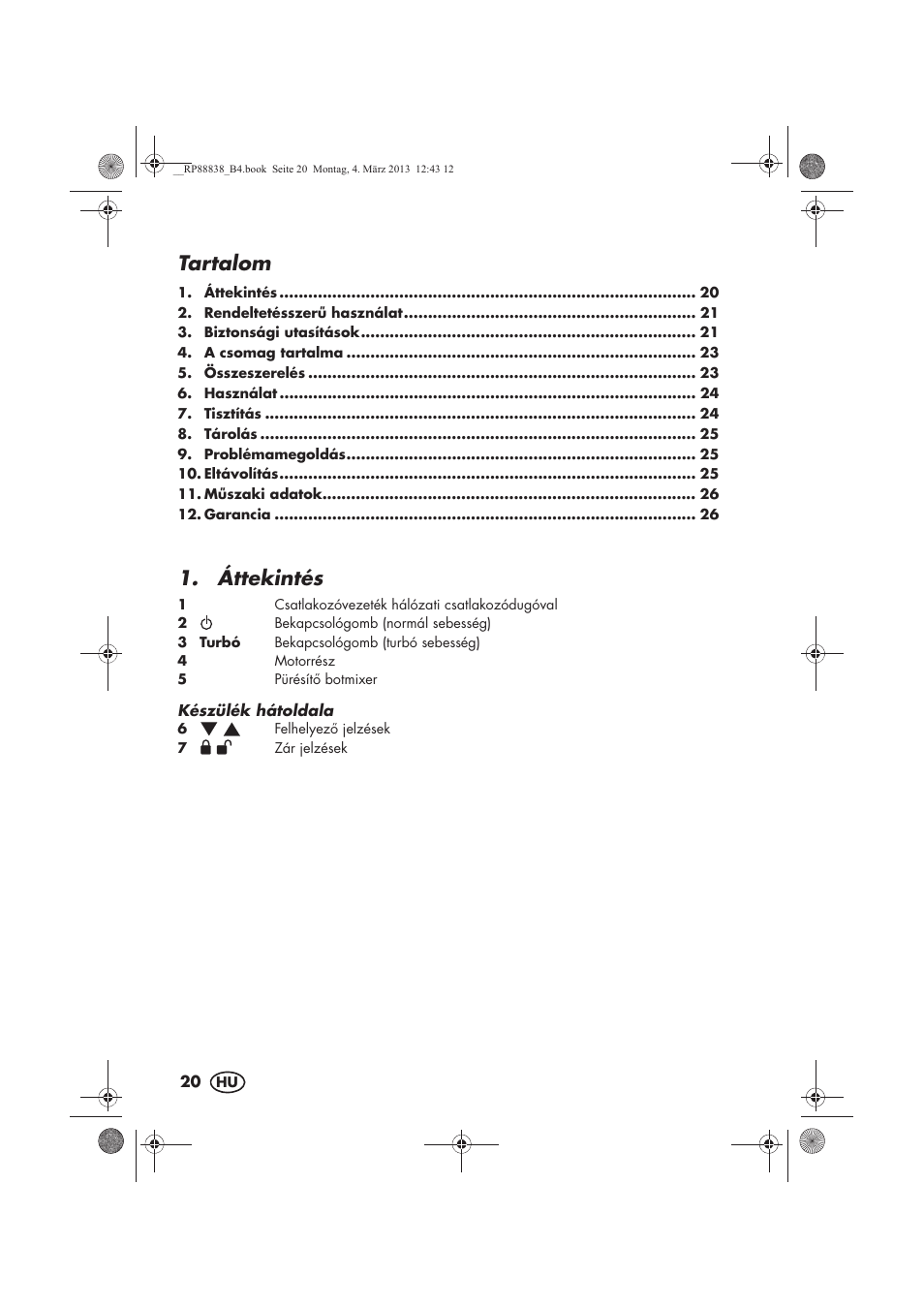 Tartalom, Áttekintés | Silvercrest H-8666 User Manual | Page 22 / 66