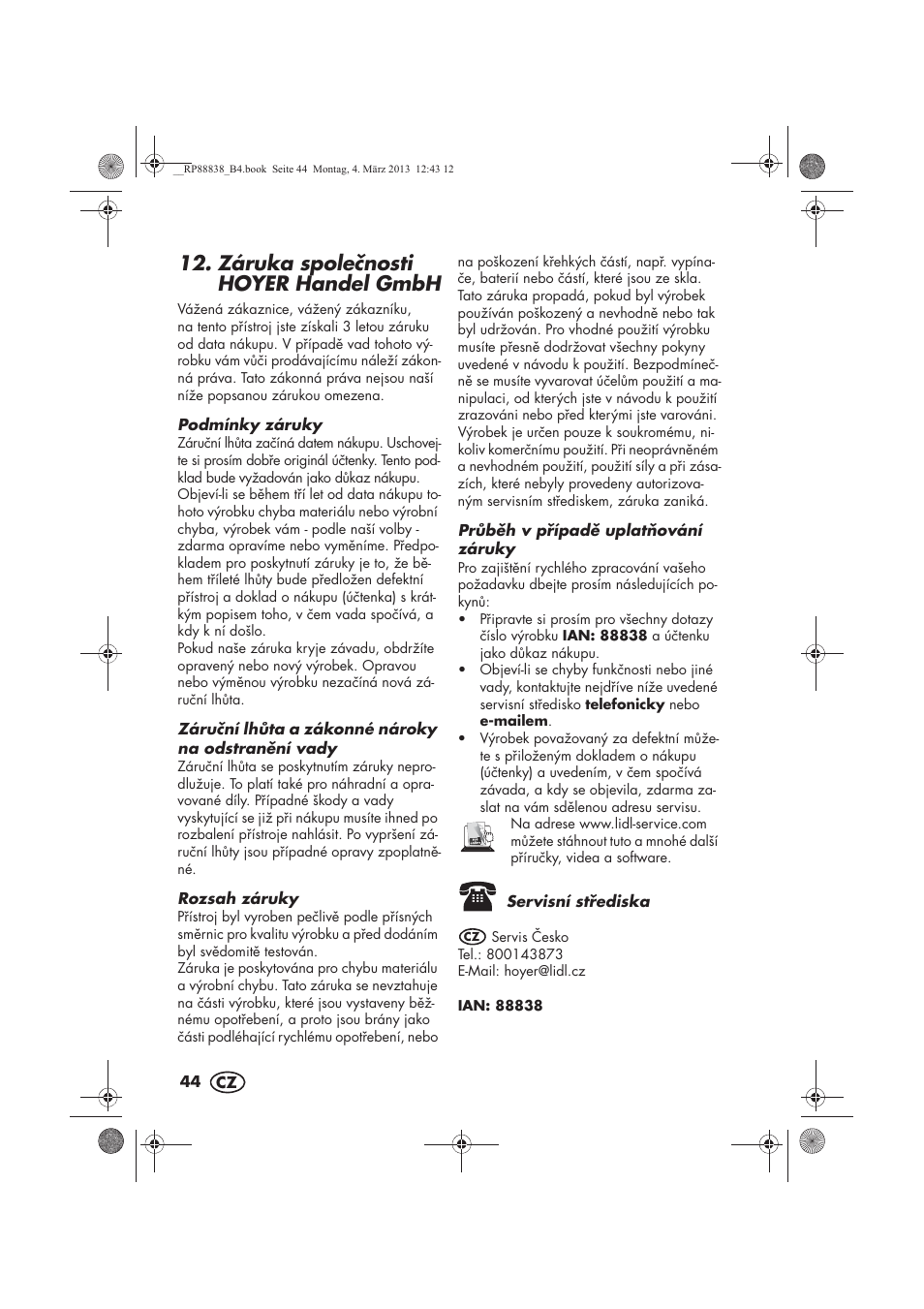 Záruka spolenosti hoyer handel gmbh | Silvercrest H-8666 User Manual | Page 46 / 66