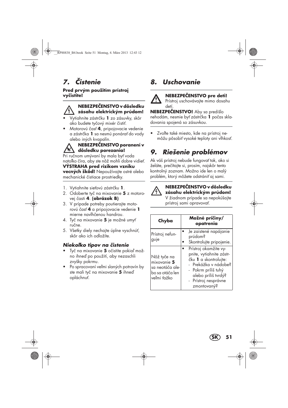 istenie, Uschovanie, Riešenie problémov | Silvercrest H-8666 User Manual | Page 53 / 66