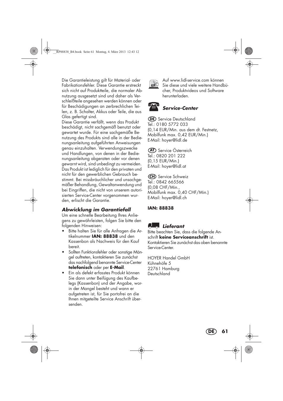 Silvercrest H-8666 User Manual | Page 63 / 66