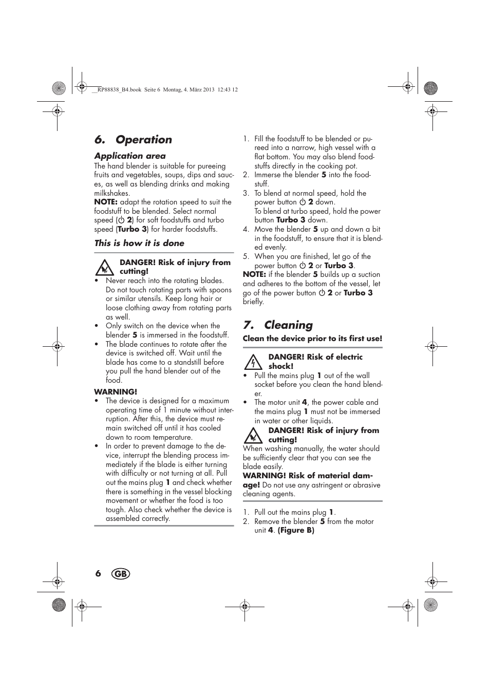 Operation, Cleaning | Silvercrest H-8666 User Manual | Page 8 / 66