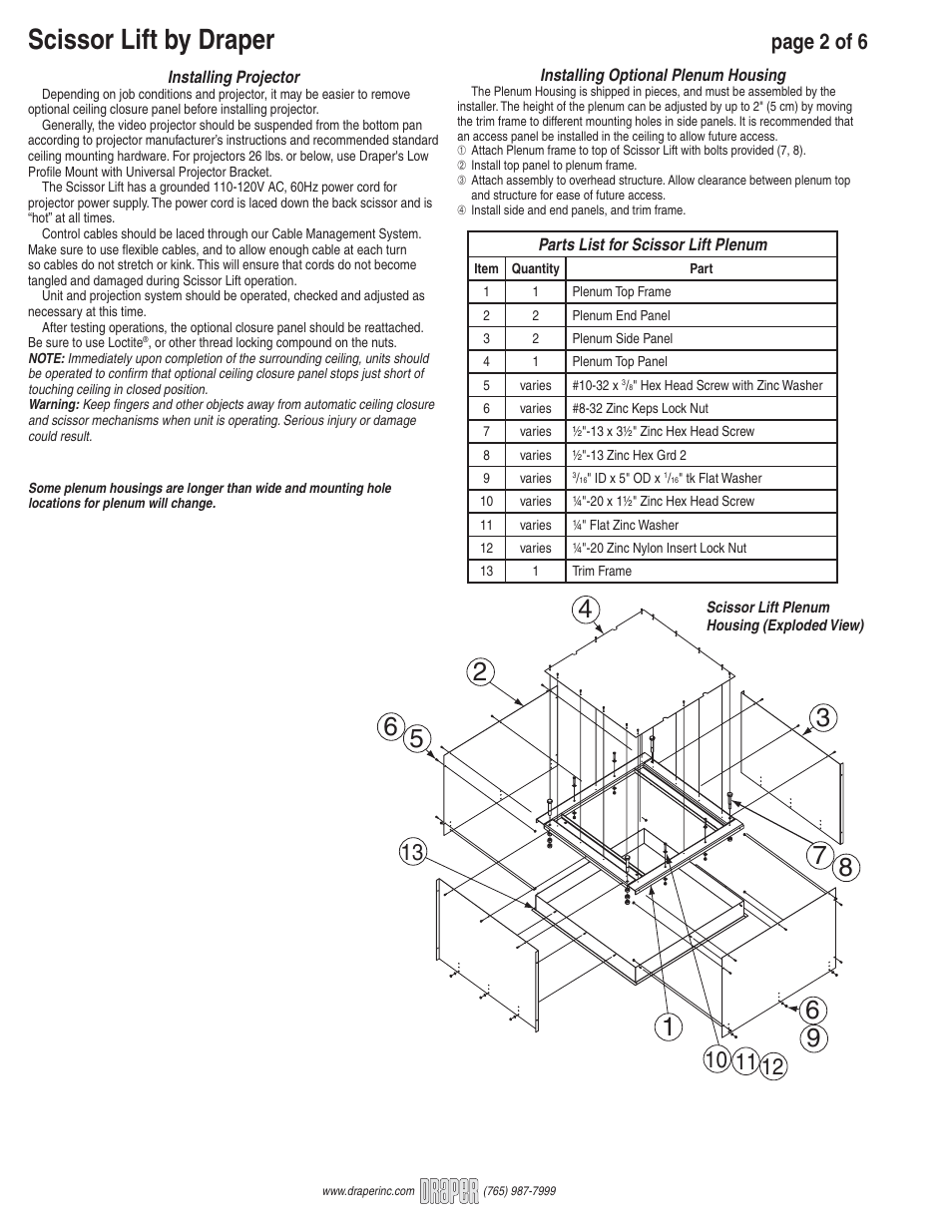 Scissor lift by draper, Page 2 of 6 | Draper SLX User Manual | Page 2 / 6