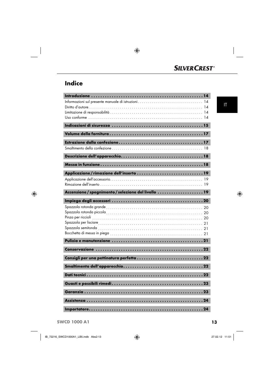 Indice | Silvercrest SWCD 1000 A1 User Manual | Page 15 / 50