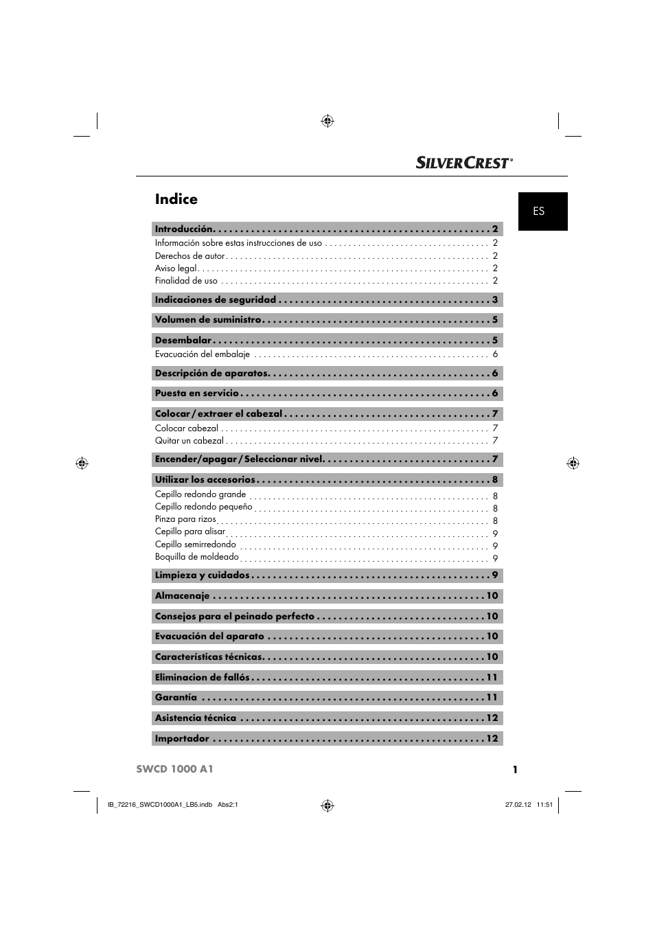 Indice | Silvercrest SWCD 1000 A1 User Manual | Page 3 / 50