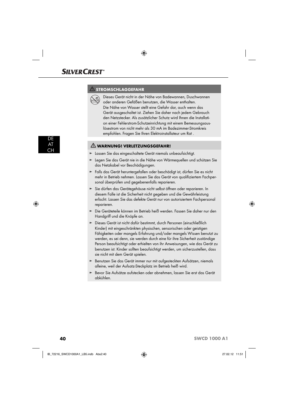 De at ch | Silvercrest SWCD 1000 A1 User Manual | Page 42 / 50