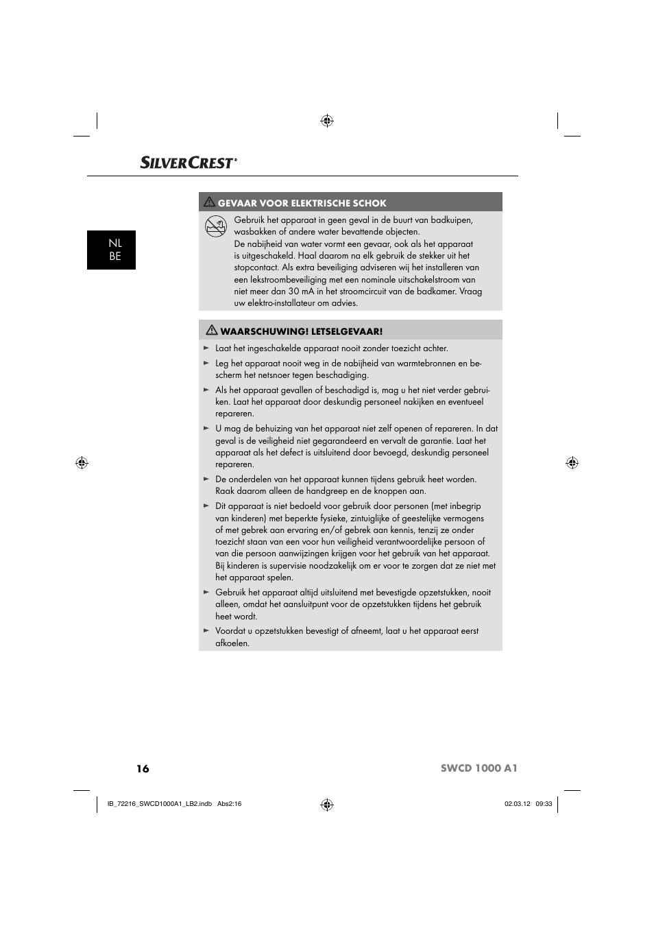 Nl be | Silvercrest SWCD 1000 A1 User Manual | Page 18 / 50