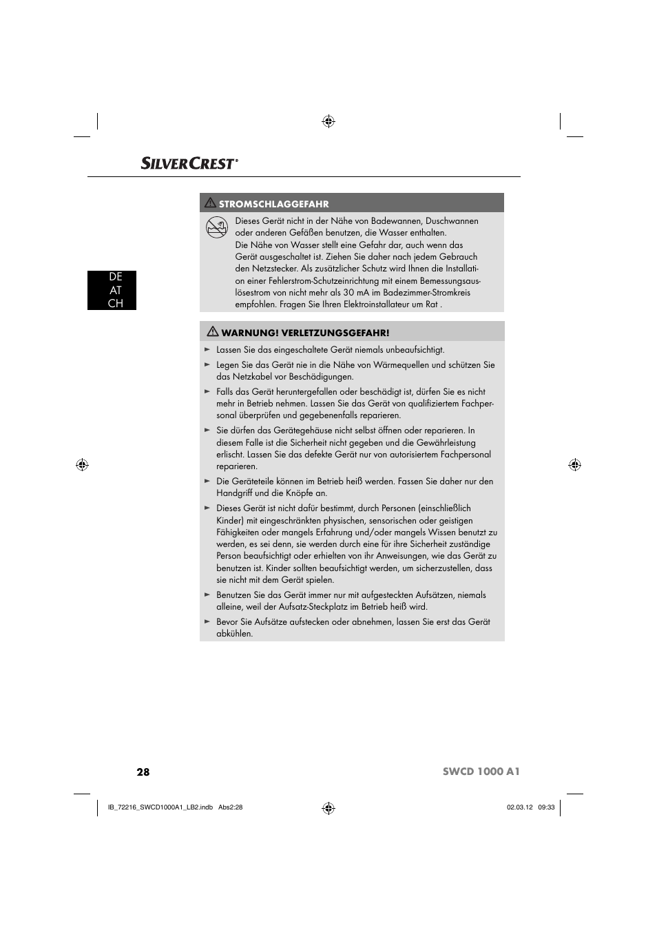 De at ch | Silvercrest SWCD 1000 A1 User Manual | Page 30 / 50