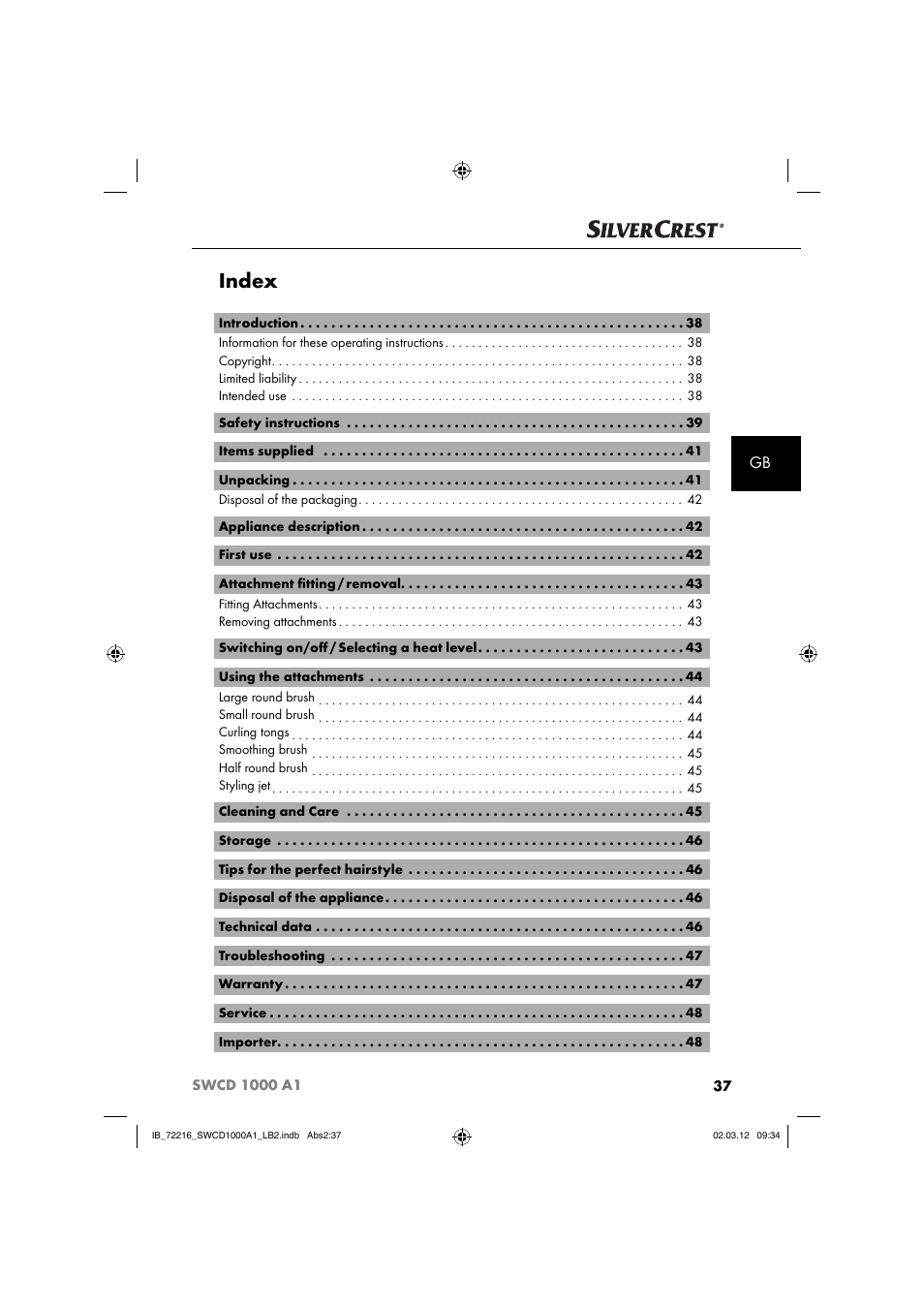 Index | Silvercrest SWCD 1000 A1 User Manual | Page 39 / 50