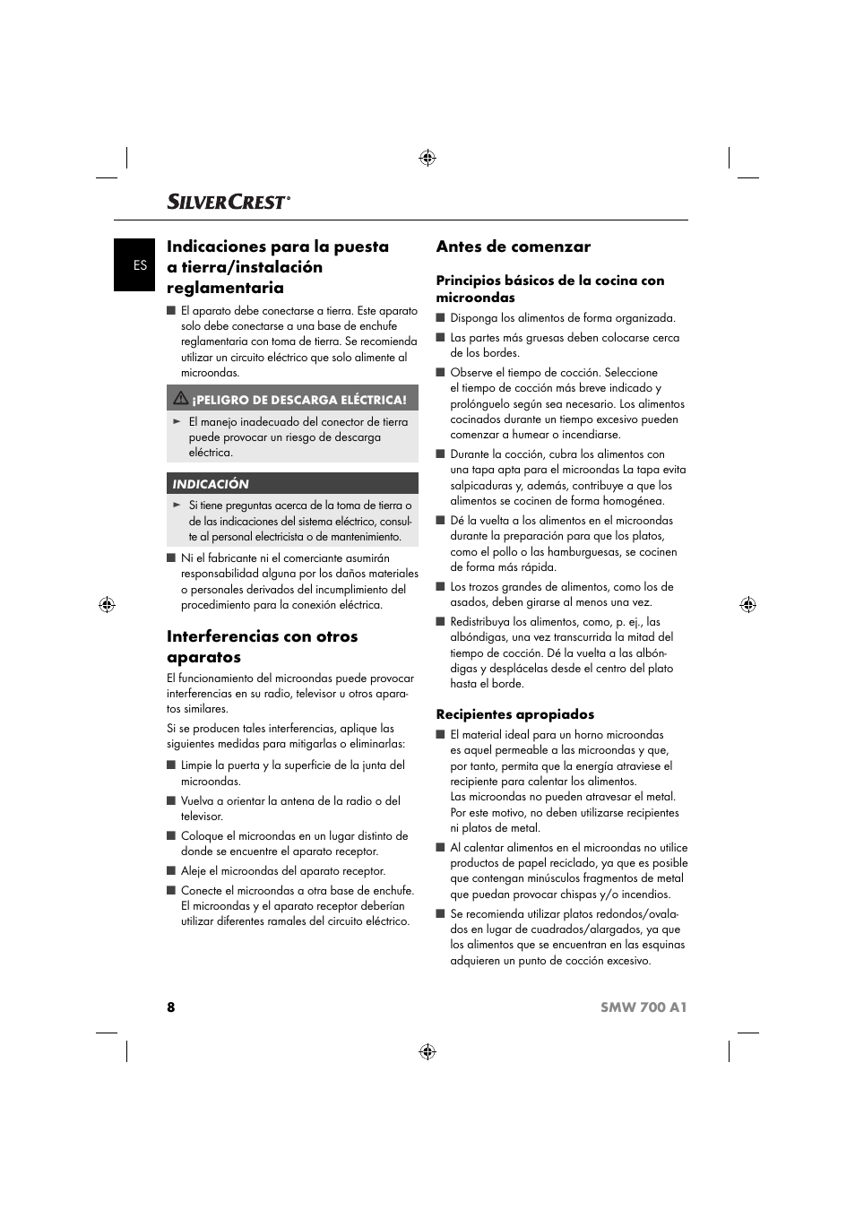 Interferencias con otros aparatos, Antes de comenzar | Silvercrest SMW 700 A1 User Manual | Page 11 / 52