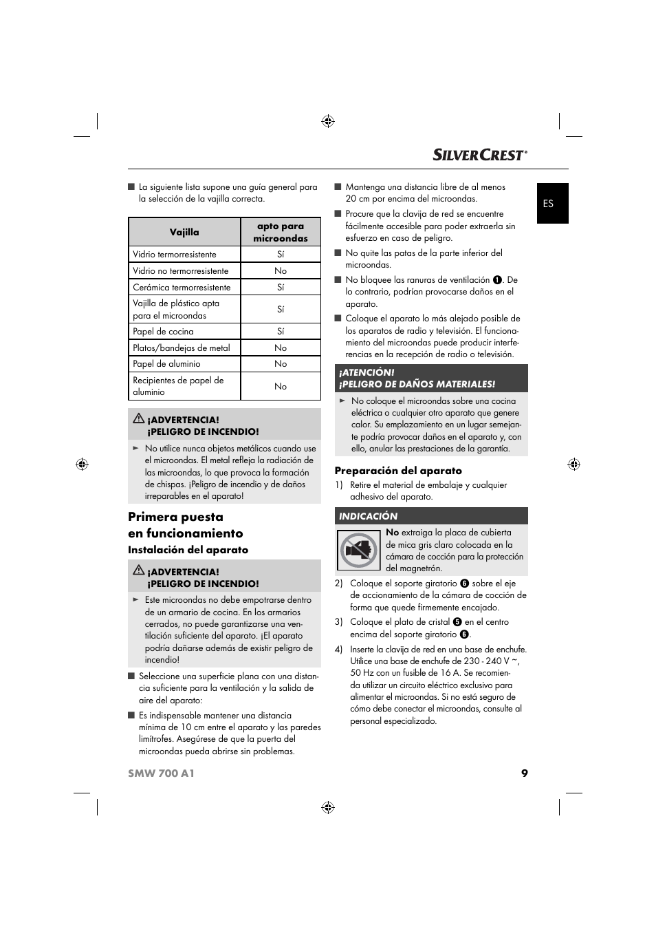 Primera puesta en funcionamiento | Silvercrest SMW 700 A1 User Manual | Page 12 / 52