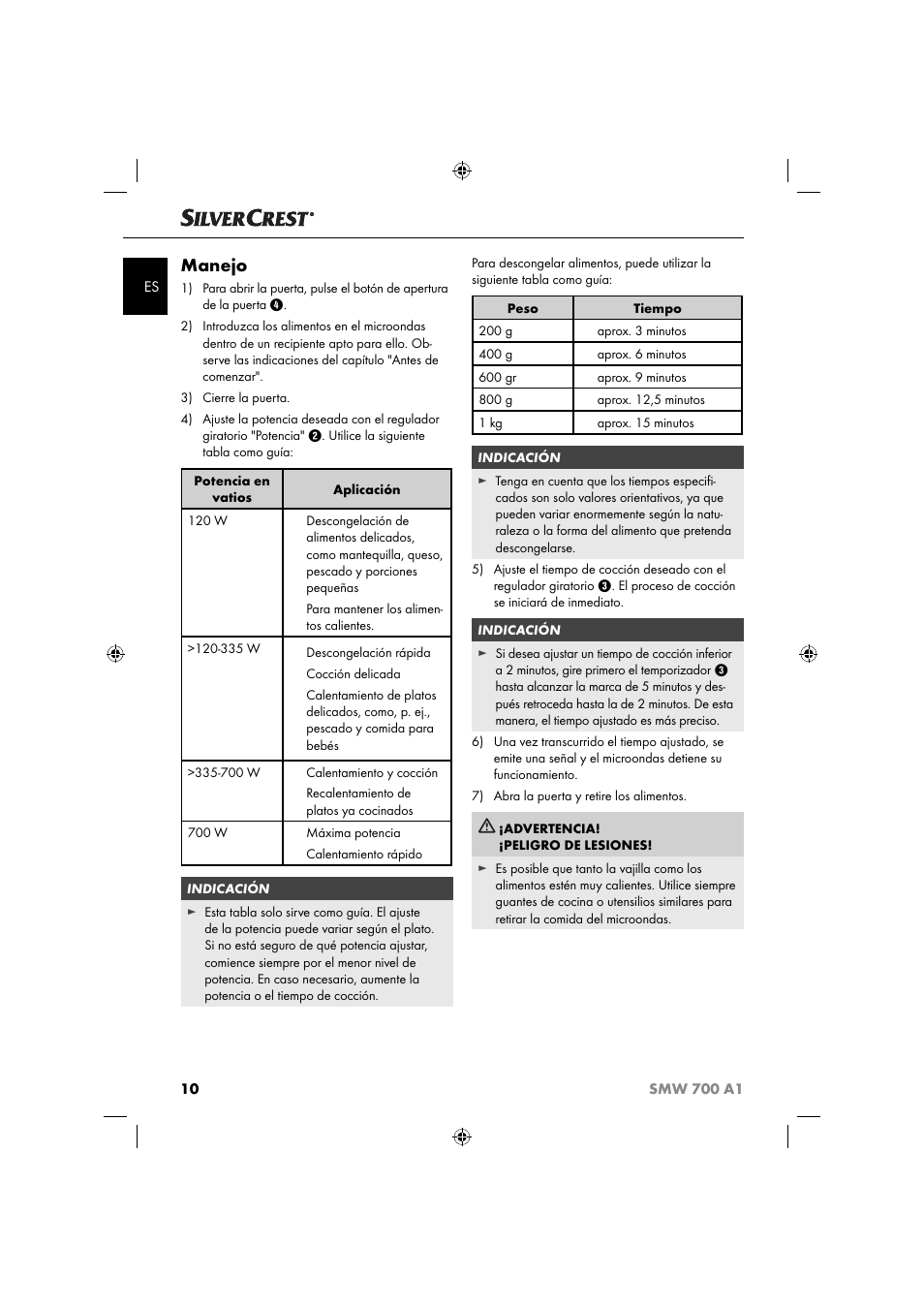 Manejo | Silvercrest SMW 700 A1 User Manual | Page 13 / 52
